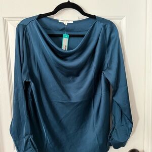 Fun 2 Fun Teal Cowl Neck Blouse